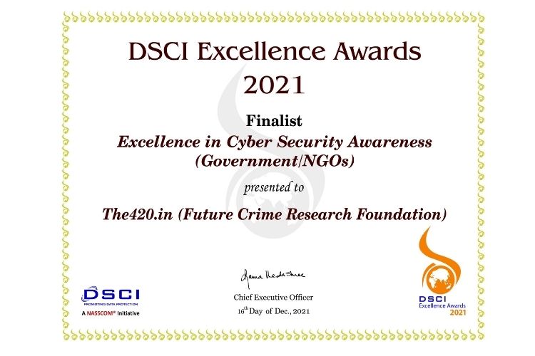 The420.in ने जमाई धाक, Future Crime Research Foundation ने DSCI Excellence Awards 2021 के शीर्ष तीन में बनाई जगह